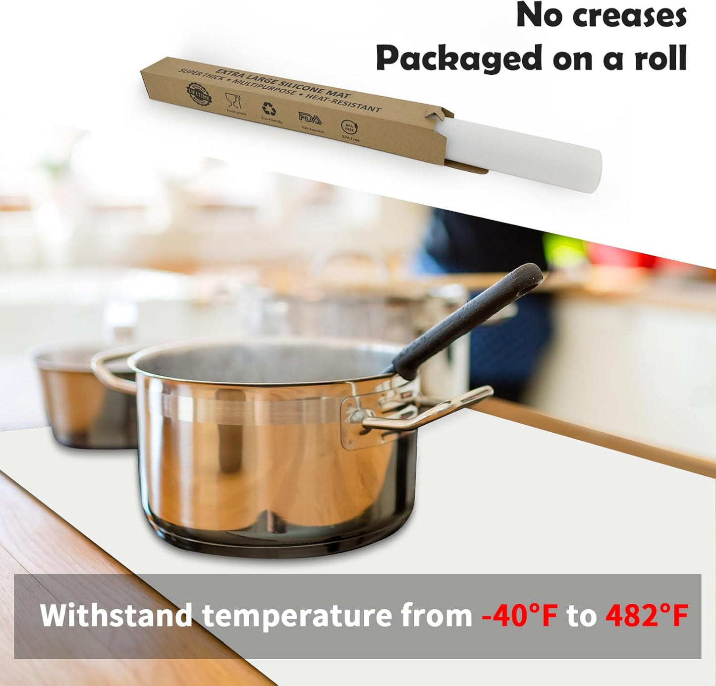 Large Silicone Mats, 78.7”x15.7”(200cmx40cm) Extra Large Silicone Heat Resistant Mat, Countertop Protector, Nonstick Waterproof Mats for Kitchen Counter, Shipped Rolled Up Kitchen Counter Mat, Black