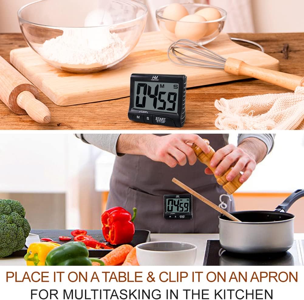 3" Large Display Kitchen Timer - Digital Timer Magnetic Back Loud Alarm On A Rope- Black Cooking Timers For Kitchen Teachers Students Games Kids Meetings -Sports Timers For Workouts Exercise