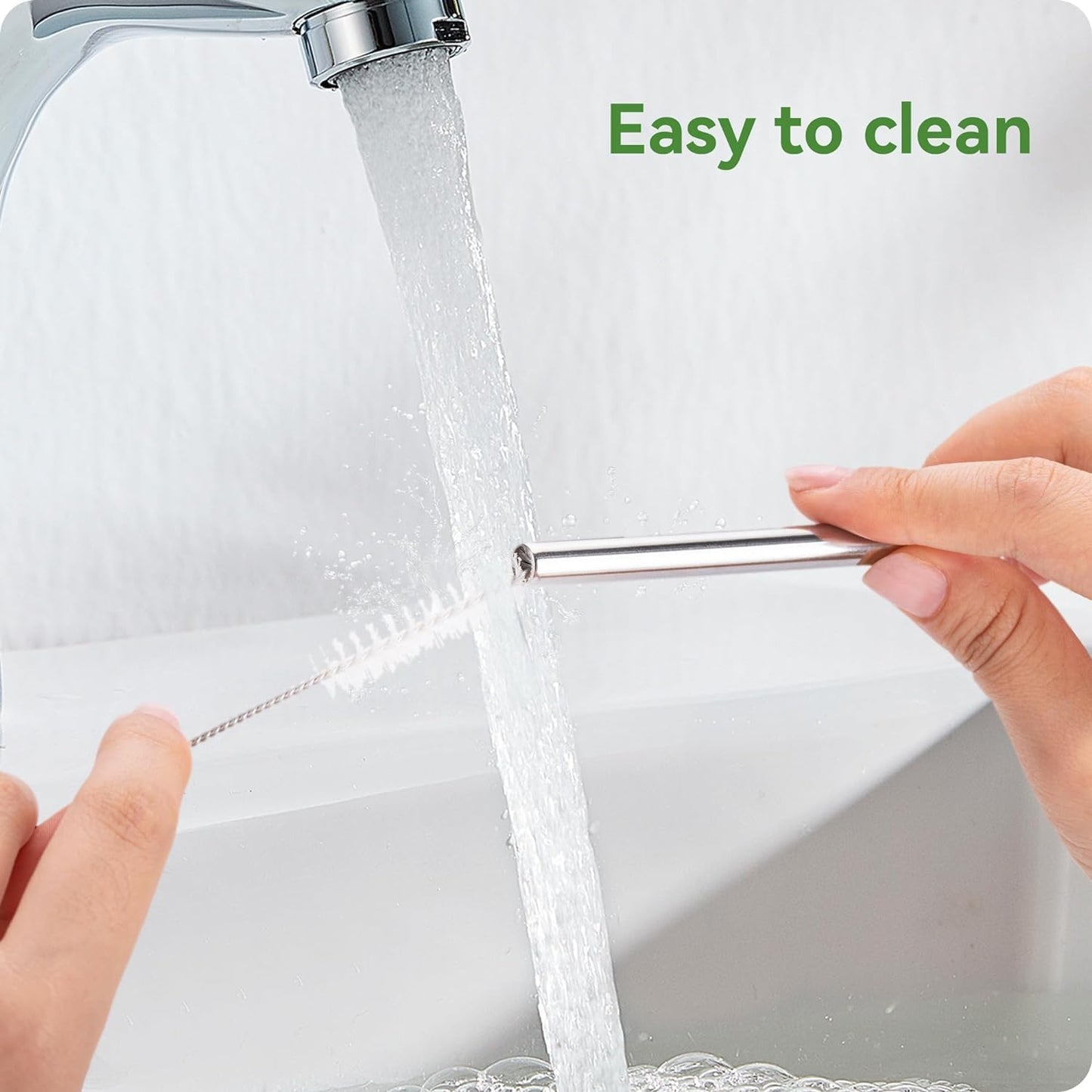 Snowfall 2 Pcs Replacement Metal Straws for Stanley 14, 20 OZ Tumbler, Stainless Steel Straws with Silicone Tip for 20 OZ Tumbler, Straw Brush (Sky Blue)