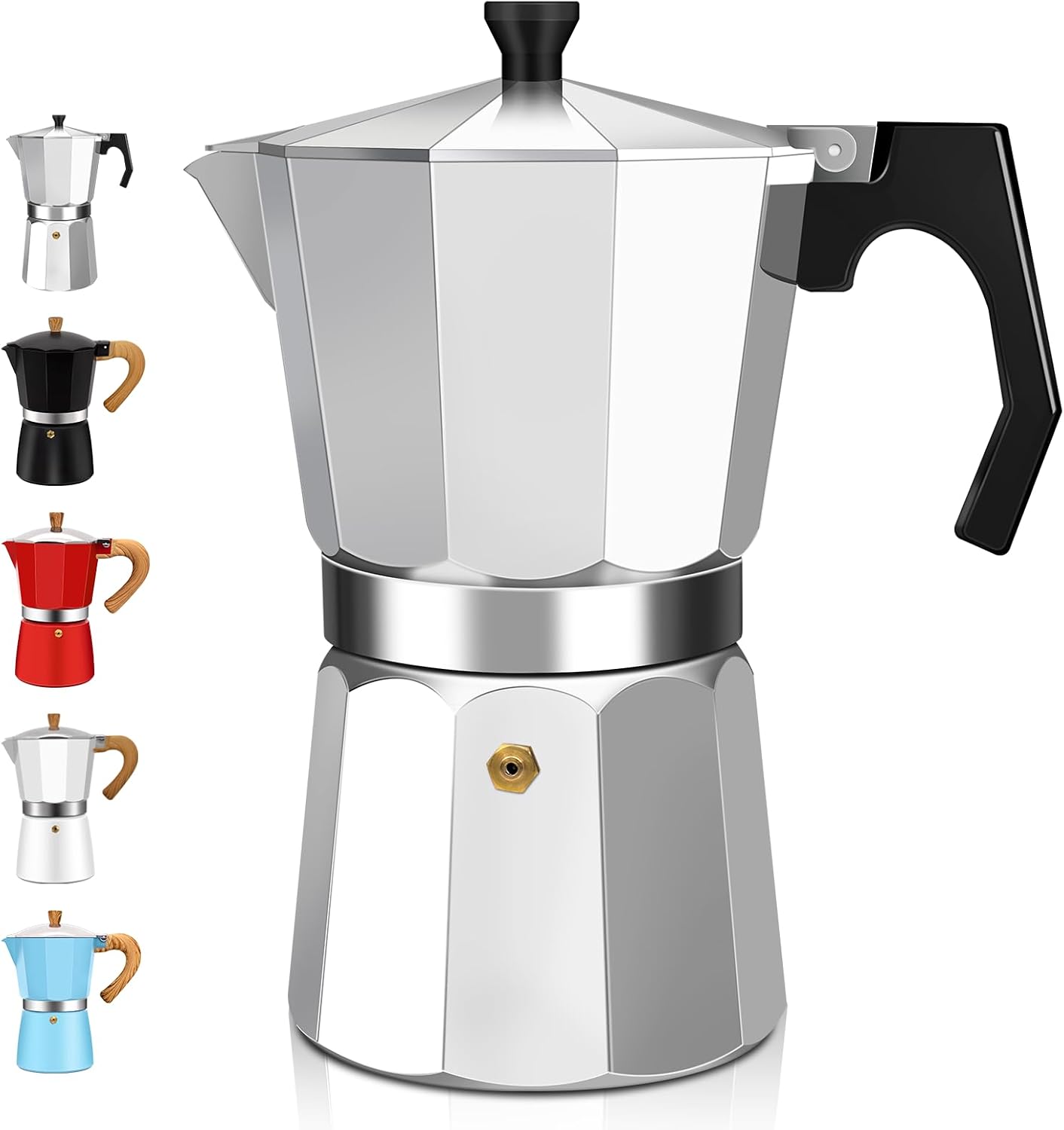 6 Cup Aluminum Espresso Stovetop Moka Pot Express Coffee Maker Percolator Italian Classic Mocha Coffee Machine for Italian and Cuban Cafe Brewing for Home & Camping 300ml 10oz