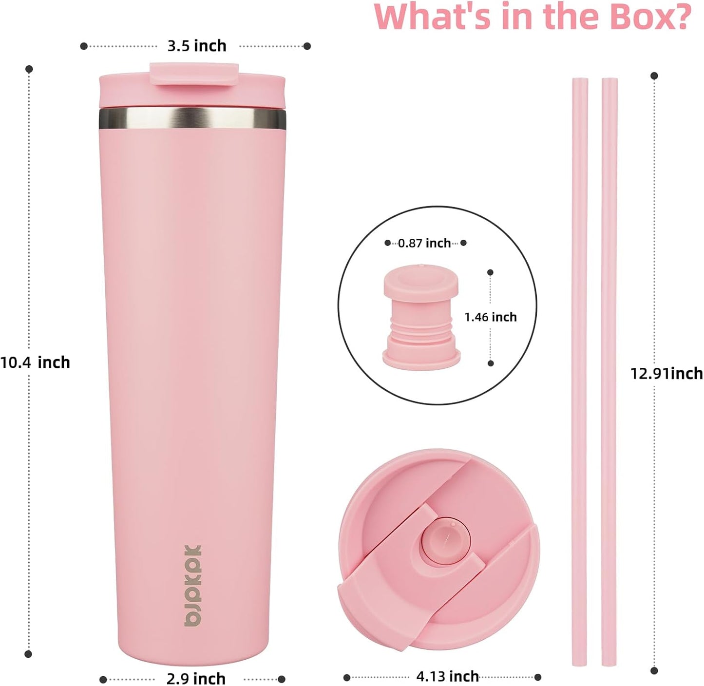 BJPKPK 34oz Tumbler With lid And Straw Stainless Steel Travel Coffee Mug Insulated Tumblers Cups,Light Pink