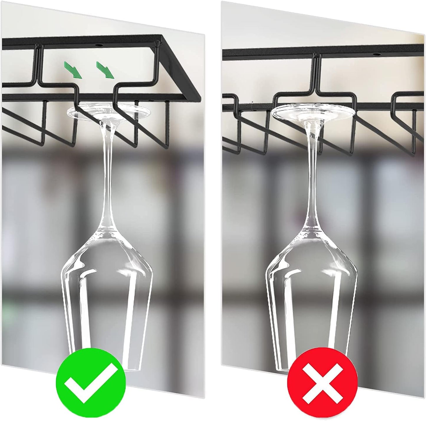 Wine Cup Holder Table Decoration Storage Hanger Metal Organizer for Bar Kitchen Stemware Rack Under Cabinet Stainless Steel Hanger Storage Shelf Black (Black, 3 Rows 2 Packs)