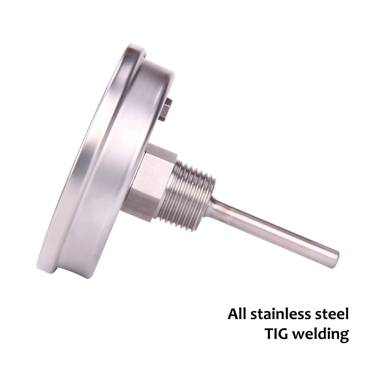 MEASUREMAN Fully Stainless Steel Pot, Kettle, Brewing Bimetal Thermometer, 3" Dial, 2-1/2" Stem, 0-250 deg F/-20-120 deg C, -1% Accuracy, Adjustable, 1/2" NPT Back Mount