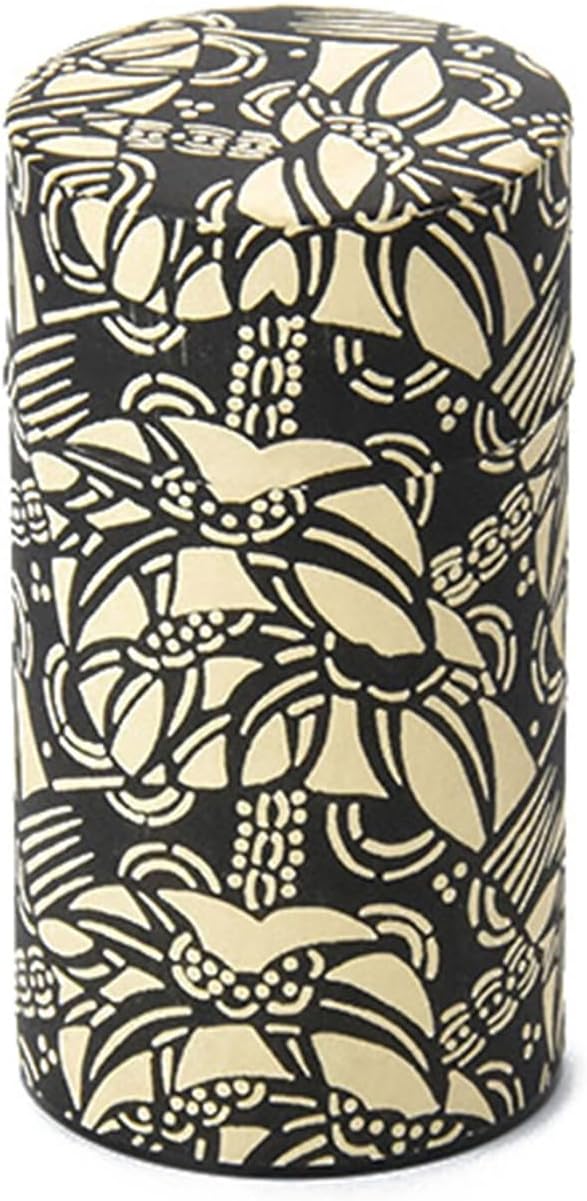 Japanese Pokkan Coffee Spice Tea Tin Canister Washi Paper Storage with Lid 7.05 oz Capacity (Han)