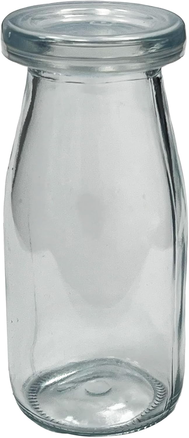 6.76 oz / 200ml Vintage Glass Bottle with Leakproof Clear Lid, Reusable & Eco-Friendly – Ideal for Milk, Juices, Smoothies, Infused Water, BPA-Free Glass Bottle (24-Pack)