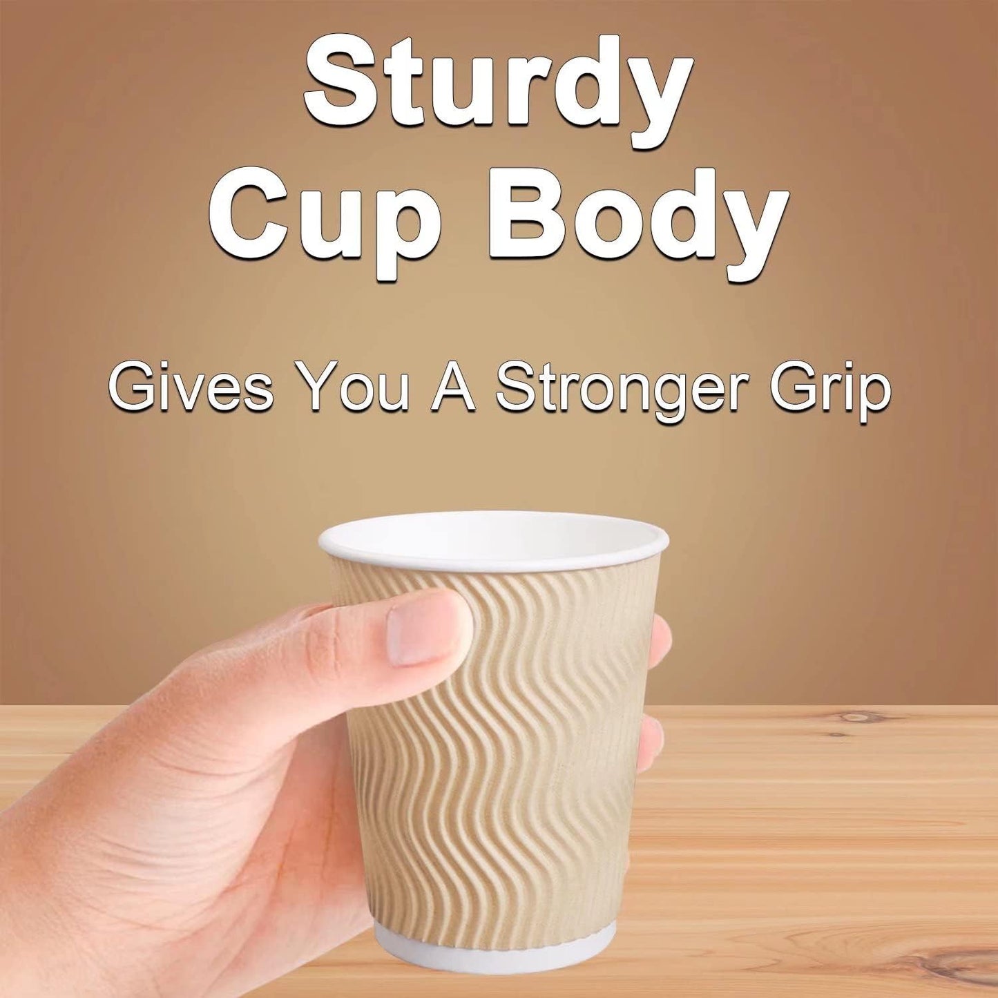 Hot 8 oz Disposable Insulated Corrugated Sleeve Ripple Wall Paper Coffee Cups for Drink, 100,8oz, Brown,Hot Coffee Cups