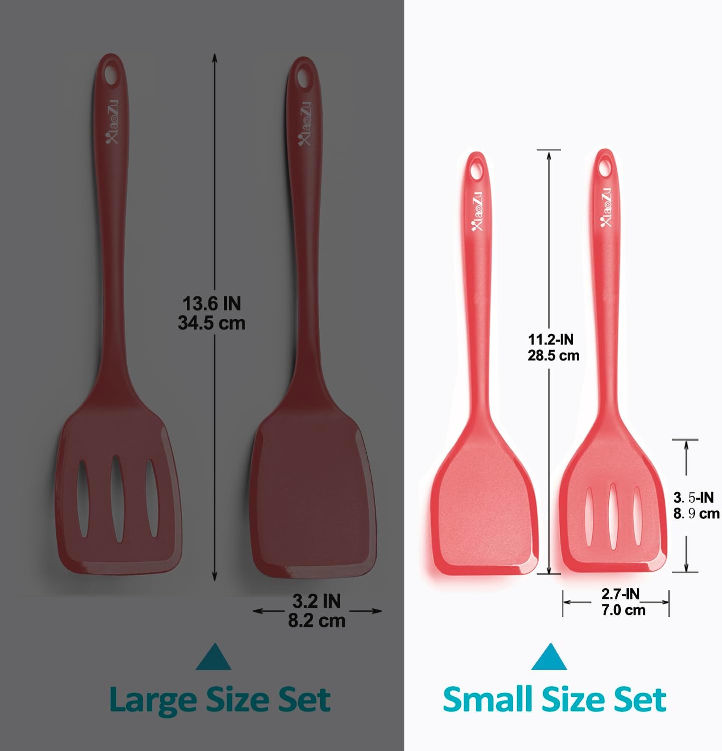 Silicone Spatula Turner Set, High Heat Resistant Spatulas with Seamless One Piece Design, Nonstick Rubber Flippers Utensils for Baking & Cooking,BPA-Free, Red, 11 IN