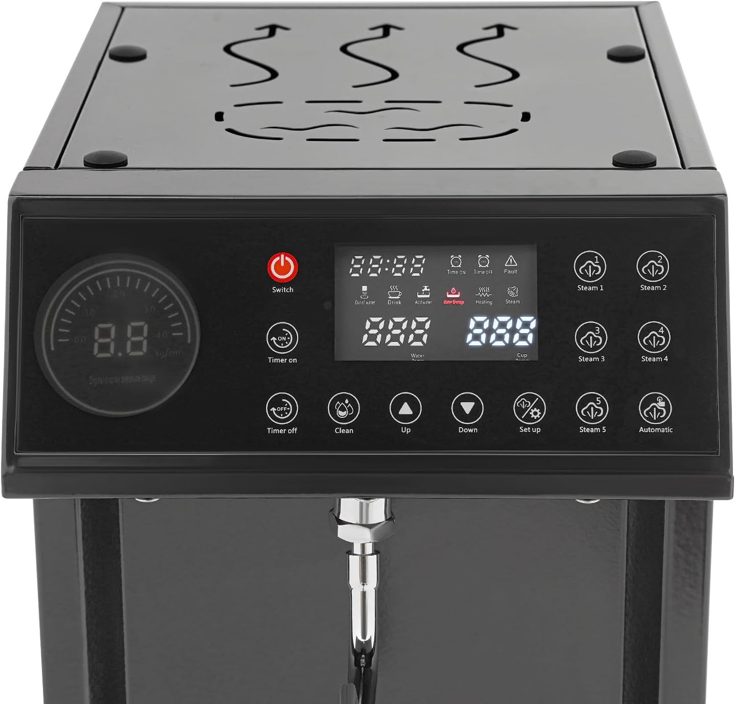 8L/2.11gal Commercial Steam Milk Frother, 3000W 5-Gear Fast Heating Milk Steamer Machine Electric Steam Milk Frothing Machine Espresso Coffee Milk Foam Machine for Bar Cafe