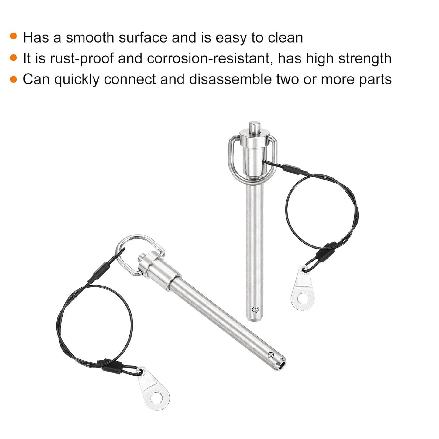 uxcell 1 Pcs Quick Release Pin, 3/8" x 3"(Dia. x L) Push-Button Ball Locking Pin 304 Stainless Steel Ring Handle Locking Pin with Wire for Audio Bimini Top Marine, Silver