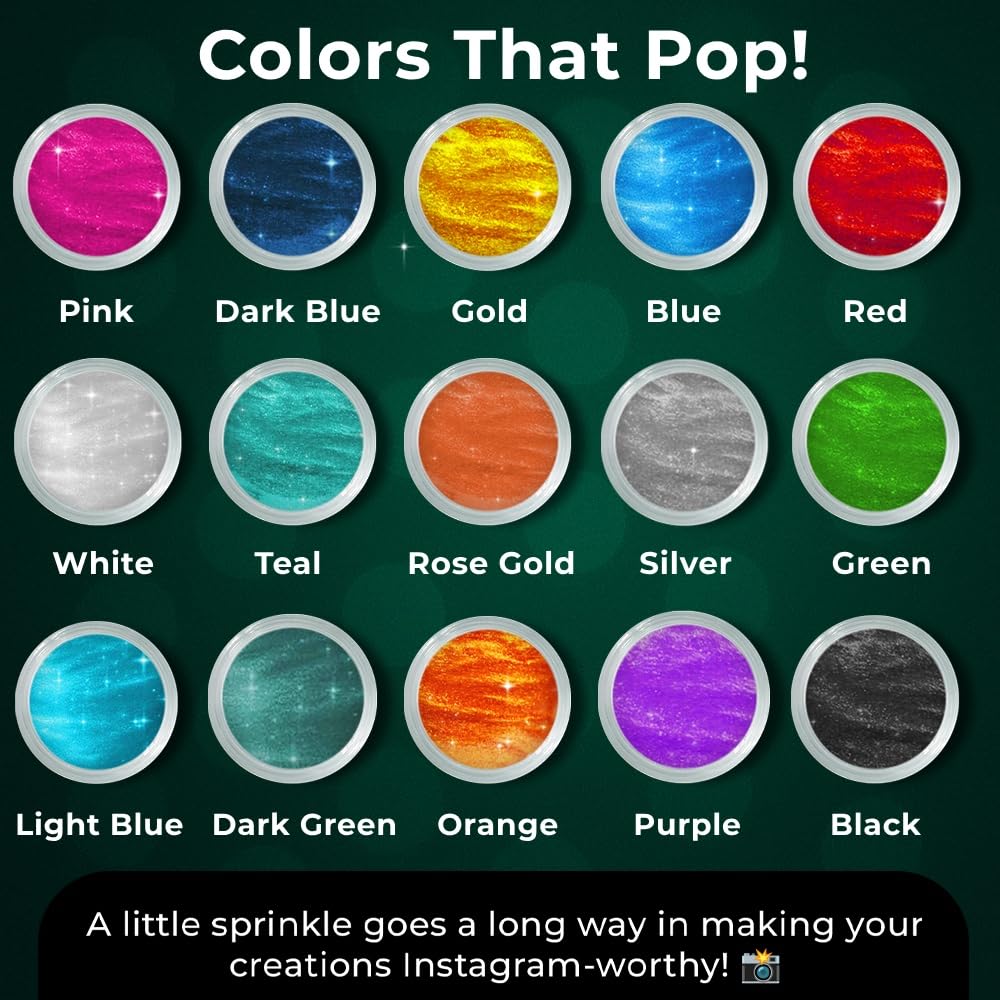 Bulk (20g) Green Luster Dust Edible Glitter for Cocktails, Premium Edible Metallic Dark Green Luster Dust for Drinks Cake Decorations Green Edible Glitter for Drinks Cupcakes Cookies Cakes Food Paint