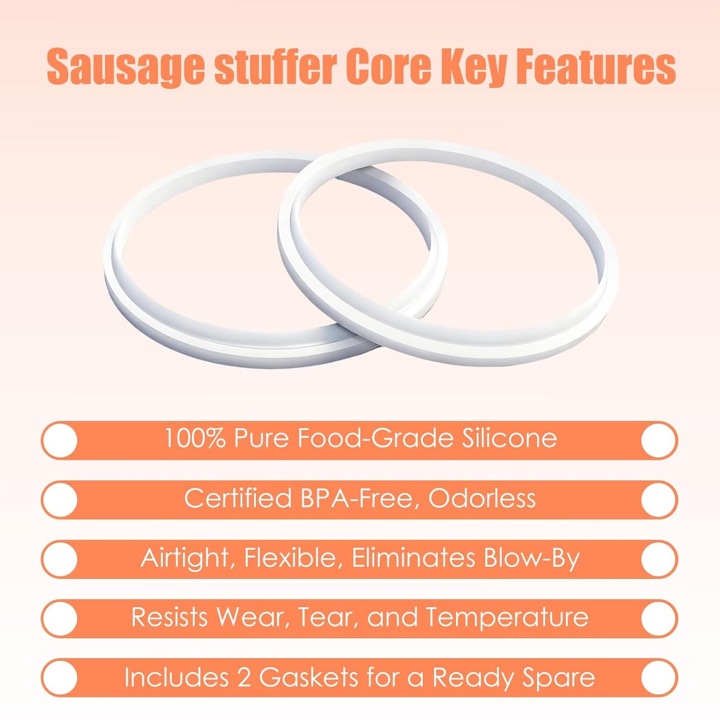 2-Pack Sausage Stuffer Gasket Replacement, 4.83-inch Food-Grade Silicone O-Ring Seal for 3L 5L 7L Vertical & Horizontal Sausage Makers, Compatible with Hakka Brothers, V-evor, Weston