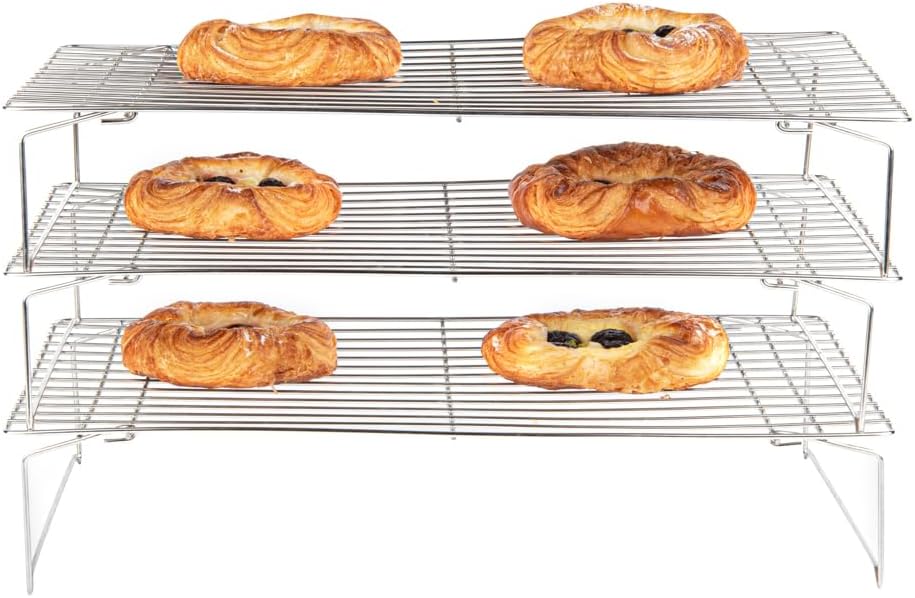 Restaurantware Met Lux 15.7 x 9.8 x 8.3 Inch Wire Baking Rack Set 1 Dishwashable Oven Wire Rack Set - 3-Tier Design Oven-Ready Up To 575F Stainless Steel Cooling Rack Set With Collapsible Feet