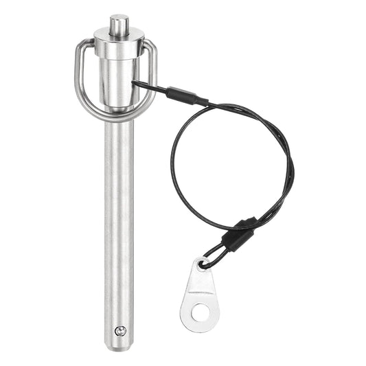 uxcell 1 Pcs Quick Release Pin, 3/8" x 3"(Dia. x L) Push-Button Ball Locking Pin 304 Stainless Steel Ring Handle Locking Pin with Wire for Audio Bimini Top Marine, Silver