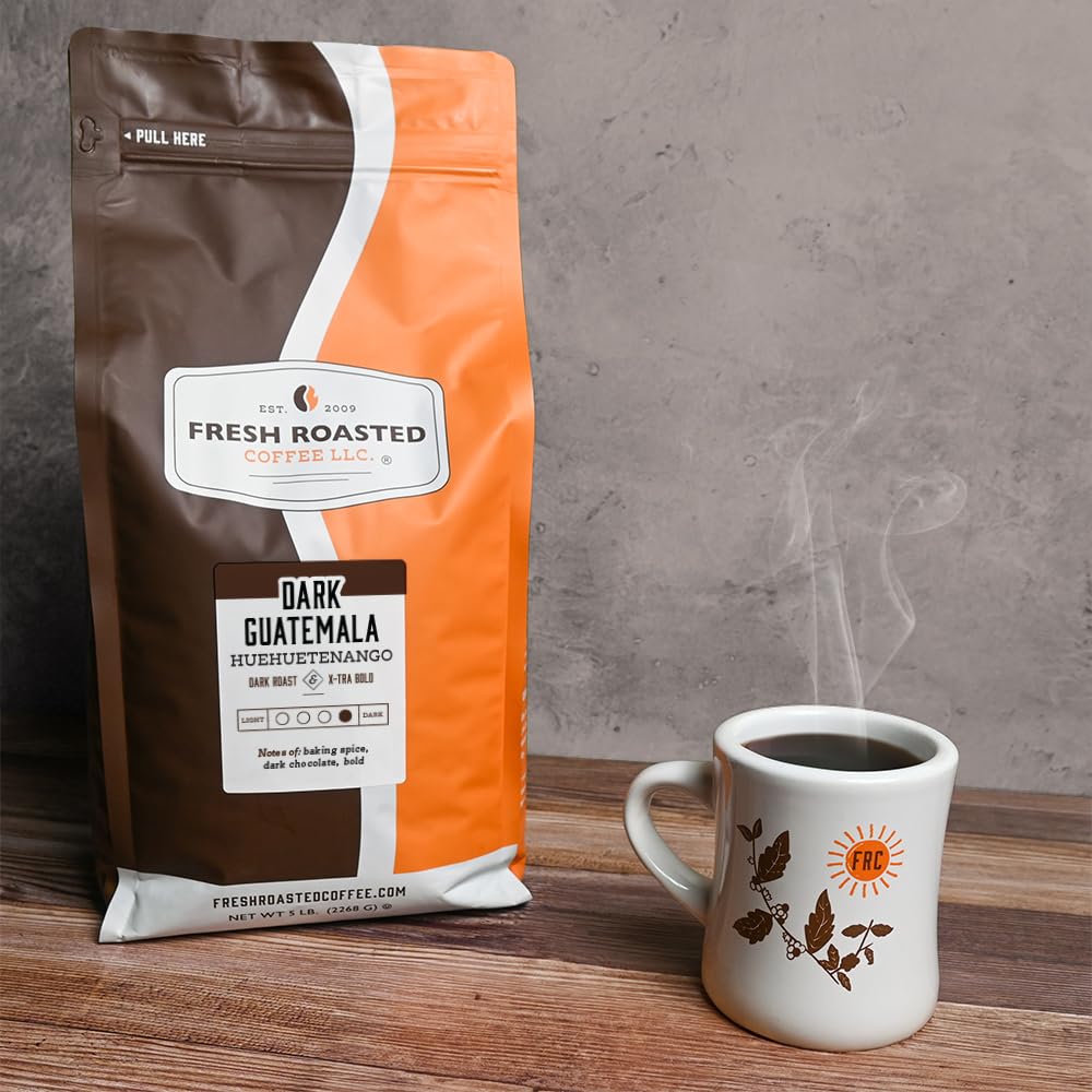 Fresh Roasted Coffee, Dark Guatemala Huehuetenango | 5 lb (80 oz) | Single Origin | Dark Roast | Kosher | Ground