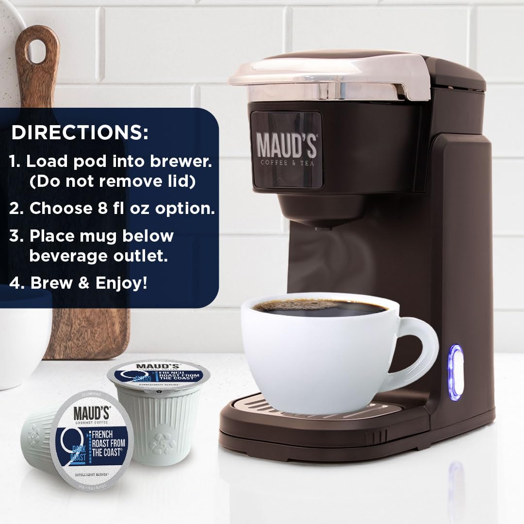 Maud's French Roast Coffee Pods, 100 ct, Dark Roast Coffee in Recyclable Single Serve Pods – 100% Arabica Coffee, Compatible with Keurig K Cups Maker