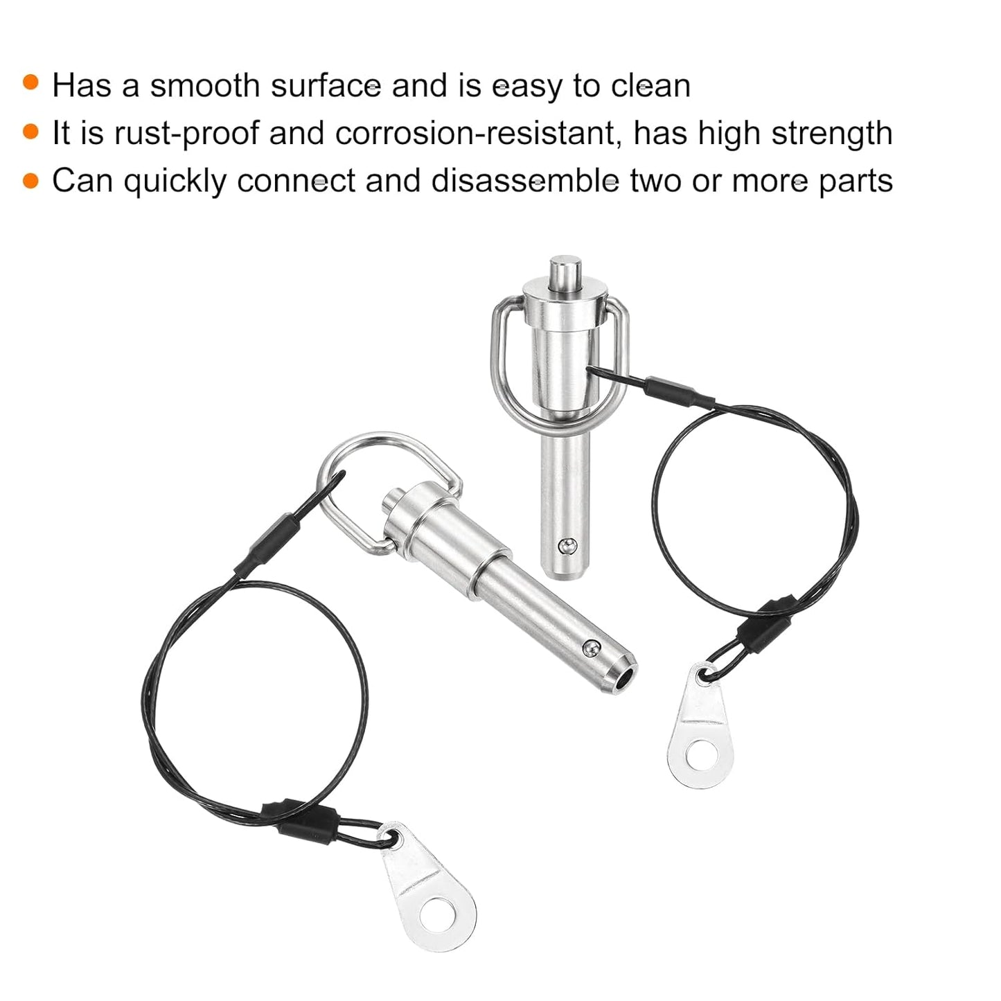 uxcell 1 Pcs Quick Release Pin, 3/8" x 1"(Dia. x L) Push-Button Ball Locking Pin 304 Stainless Steel Ring Handle Locking Pin with Wire for Audio Bimini Top Marine, Silver