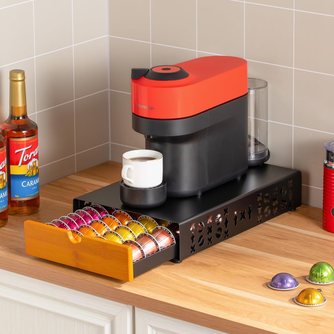 Flagship Vertuo Pod Holder Coffee Storage for Nespresso - Black Metal Fits All Size Vertuo Pods