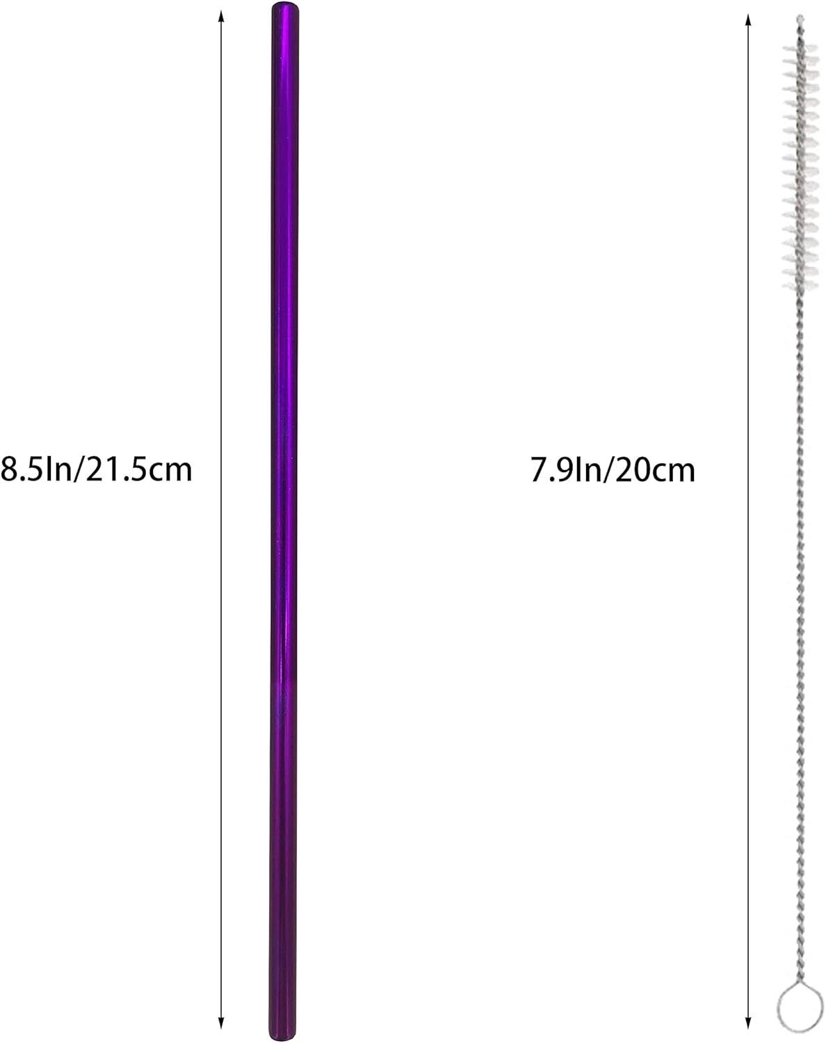 10 Pcs Stainless Steel Straws, Reusable Drinking Straws, Straight Metal Straw Sets with 2 Pcs Cleaning Brushes (8.5 Inch, Purple)