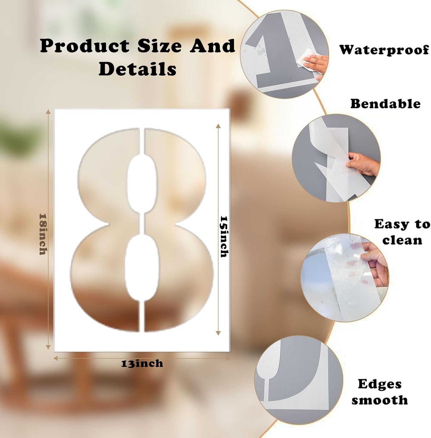 18 Inch Number Stencils Set, Large 0-9 Plastic Address Number Stencils Reusable Cake Digital Templates for Painting on Wall,Wood,Parking Lot,Mailbox and DIY Art Projects