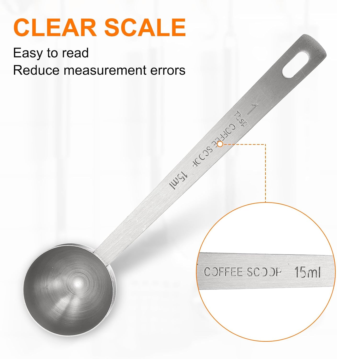 HARFINGTON 2pcs Coffee Scoop Spoon 1tbsp (3tsp, 15ml) 304 Stainless Steel Long Handle Teaspoon/Tablespoon Measuring Spoons Scoops for Tea Sugar Kitchen, Silver