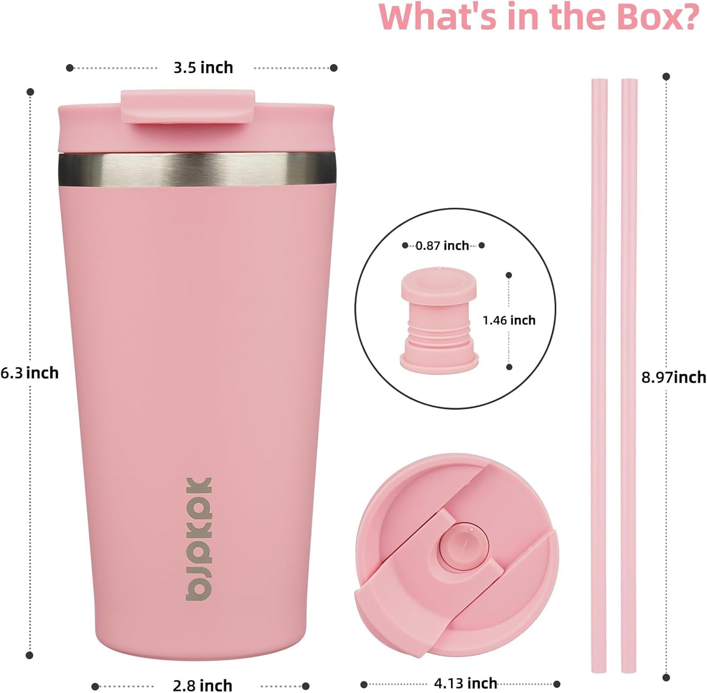 BJPKPK 18oz Tumbler With lid And Straw Stainless Steel Travel Coffee Mug Insulated Tumblers Cups,Light Pink