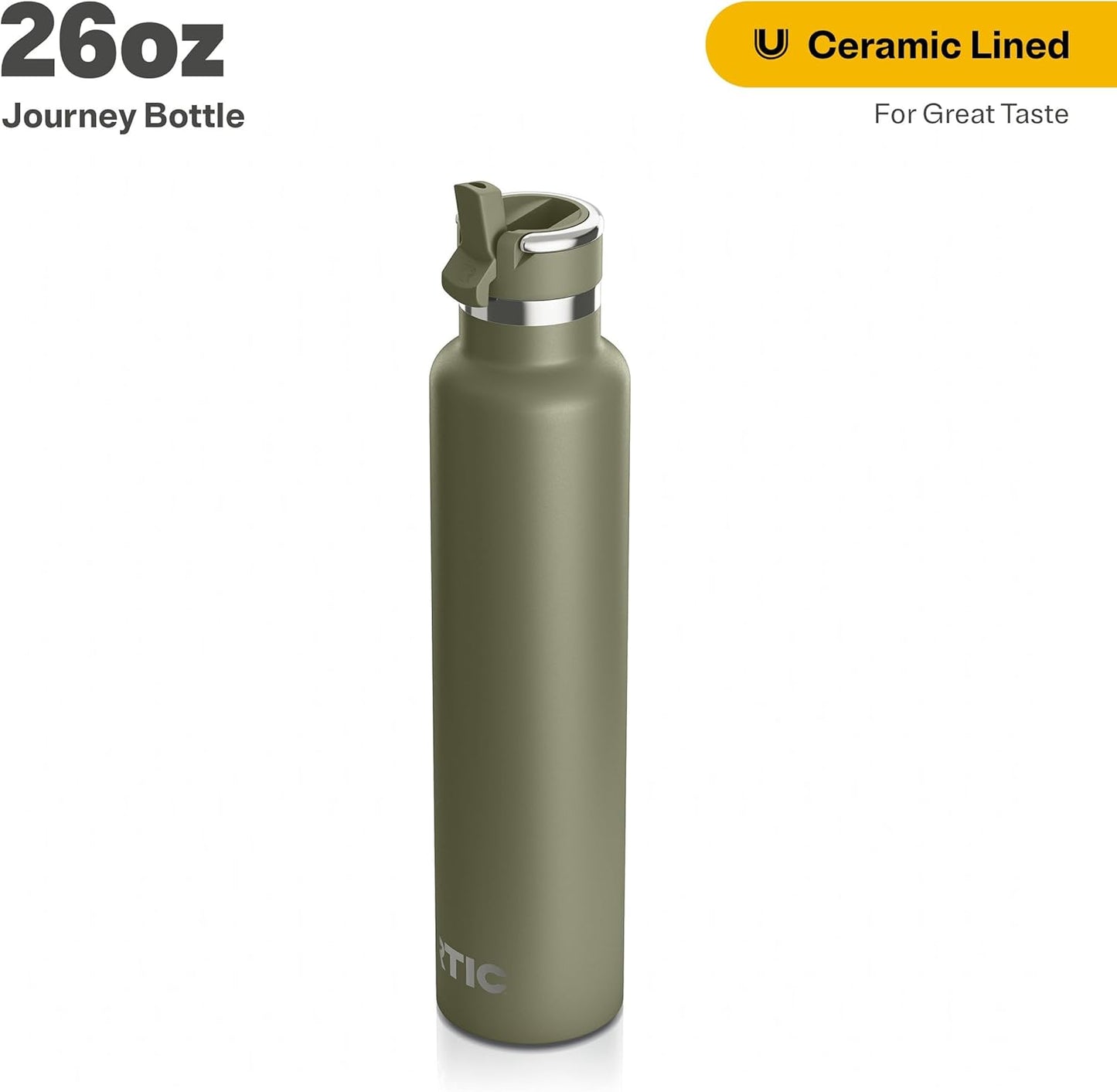 RTIC 26oz Journey Bottle Metal Stainless Steel Vacuum Insulated, BPA Free, Reusable, for Water, Hot and Cold Drinks, Travel, Sports, Camping, Olive