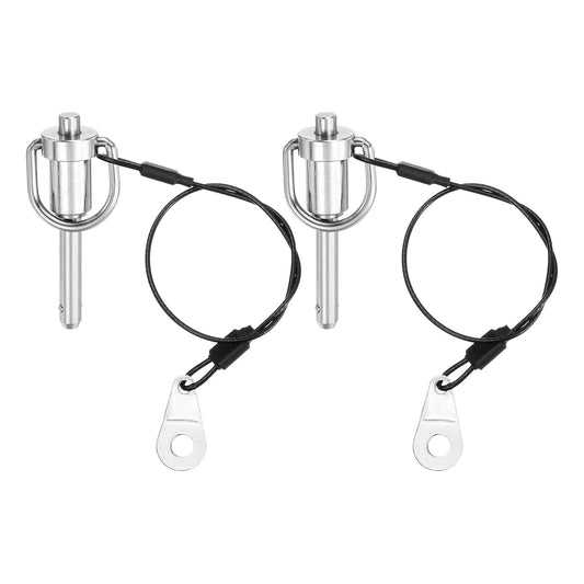 uxcell 2 Pcs Quick Release Pin, 1/4" x 0.8" Silver Stainless Steel Ball Locking Pin with Wire for Audio Bimini Top Marine