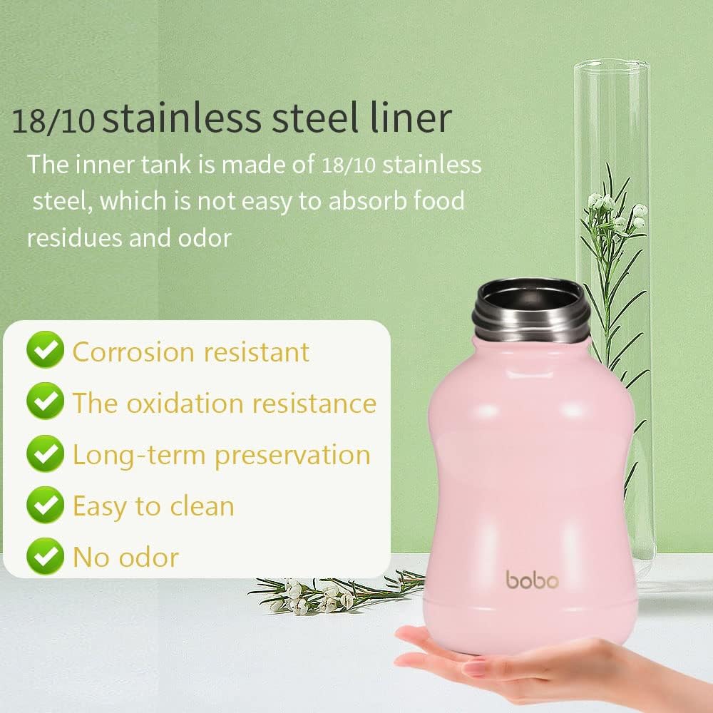 YOHKOH Mini Vacuum Insulated Water Bottle With Bamboo Lid - Stainless Steel Thermos Water Bottle for Women Girls Kids, Metal Sports Hot and Cold Water Bottle Leak-Proof BPA-Free (6.4oz,Pink)