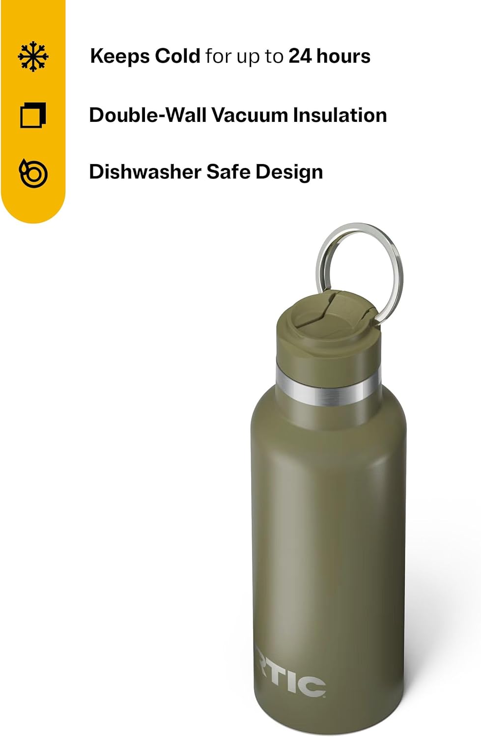 RTIC 16oz Journey Bottle Metal Stainless Steel Vacuum Insulated, BPA Free, Reusable, for Water, Hot and Cold Drinks, Travel, Sports, Camping, Olive