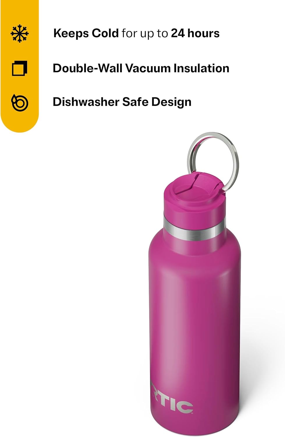 RTIC 16oz Journey Bottle Metal Stainless Steel Vacuum Insulated, BPA Free, Reusable, for Water, Hot and Cold Drinks, Travel, Sports, Camping, Very Berry