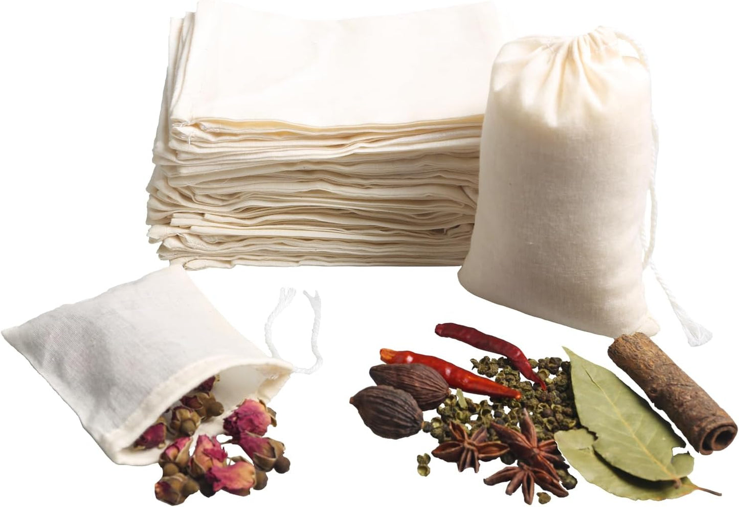 Eketirry Spice Bags, 20pcs Reusable Empty Tea Bags, Muslin Strainer Bags, Soup Bags for Cooking, Natural Cotton Fine Mesh Cheesecloth Bags for Cold Brew Coffee(4 x6Inch)