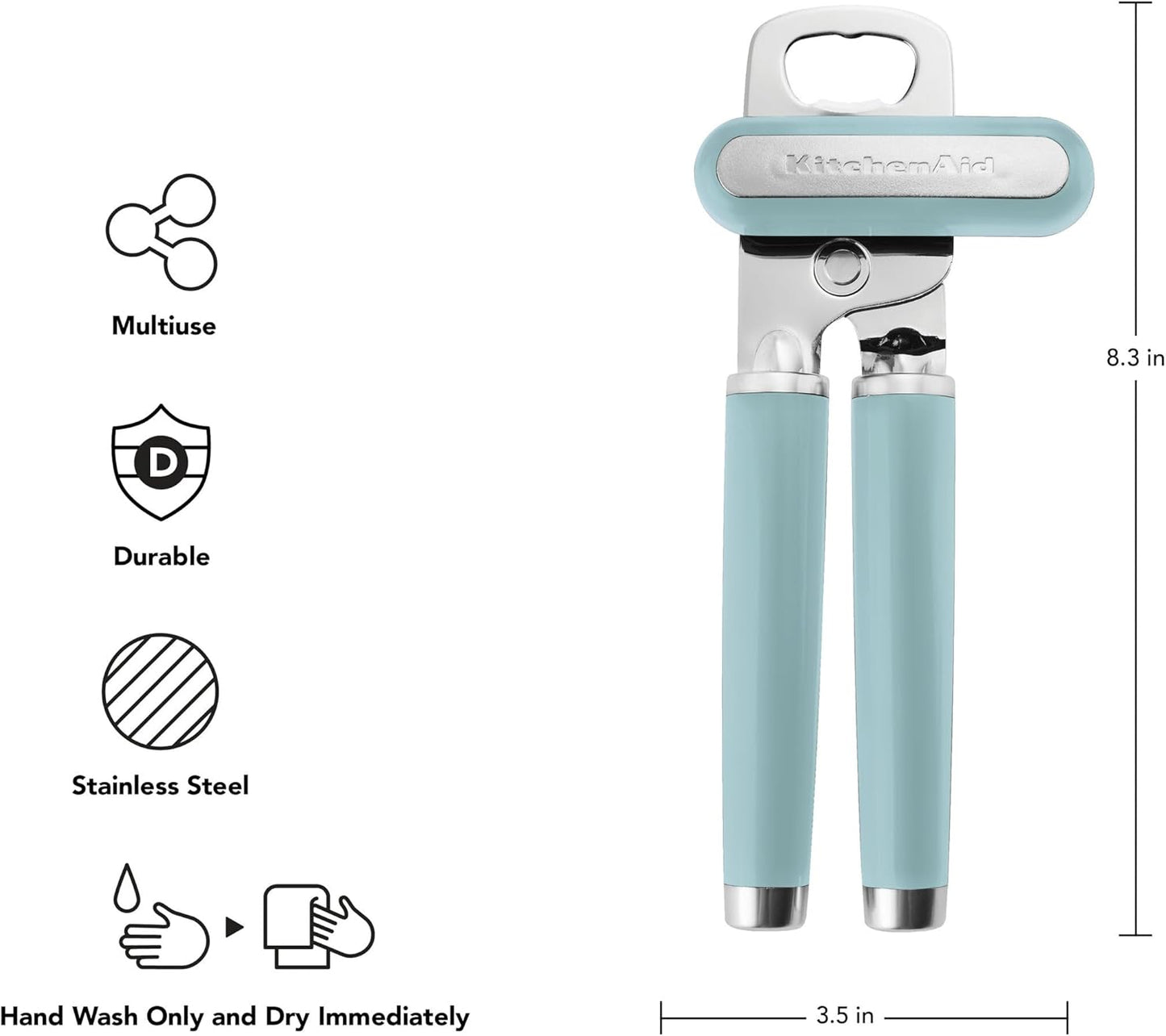 KitchenAid Classic Multifunction Can Opener and Bottle Opener Easy to Use, Razor Sharp Stainless Steel Cutting Wheel, Soft Ergonomic Handles, Mineral Water