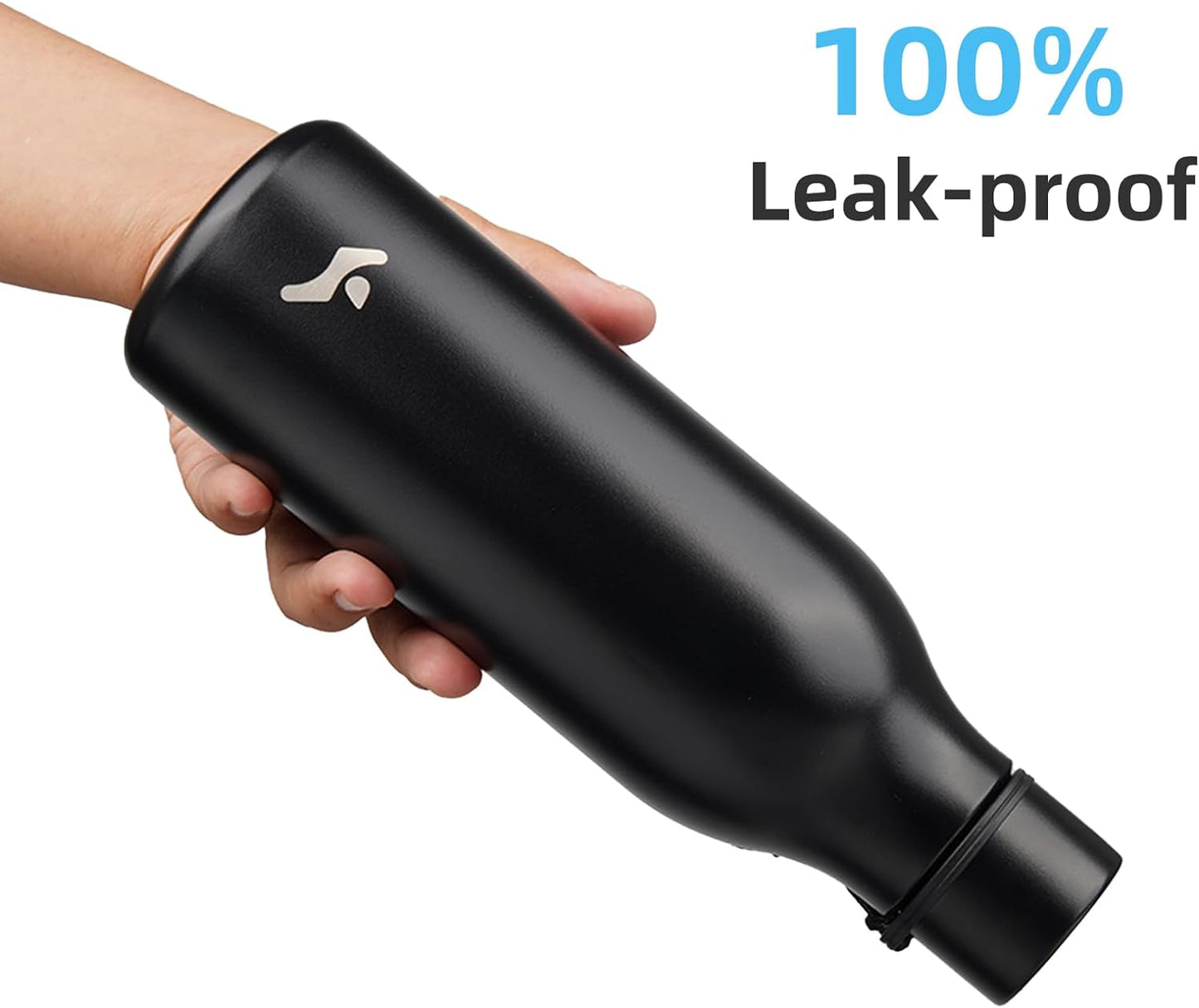 Insulated Water Bottle with Strap,18 oz Double Wall Stainless Steel Vacuum Bottles Metal Water Flask,Black