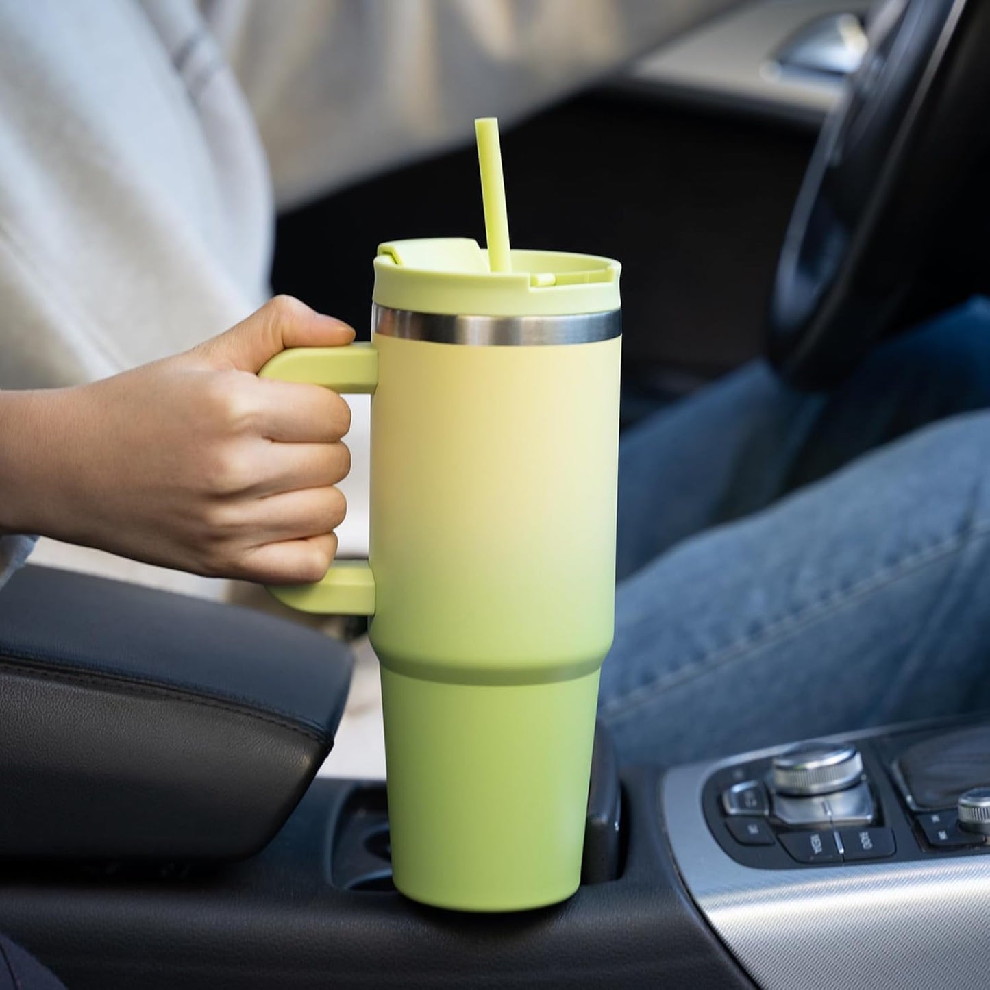 BJPKPK Tumbler With Handle 40 oz Stainless Steel Insulated Tumbler With Lid And Straw For Water Or Ice Coffee,Sky