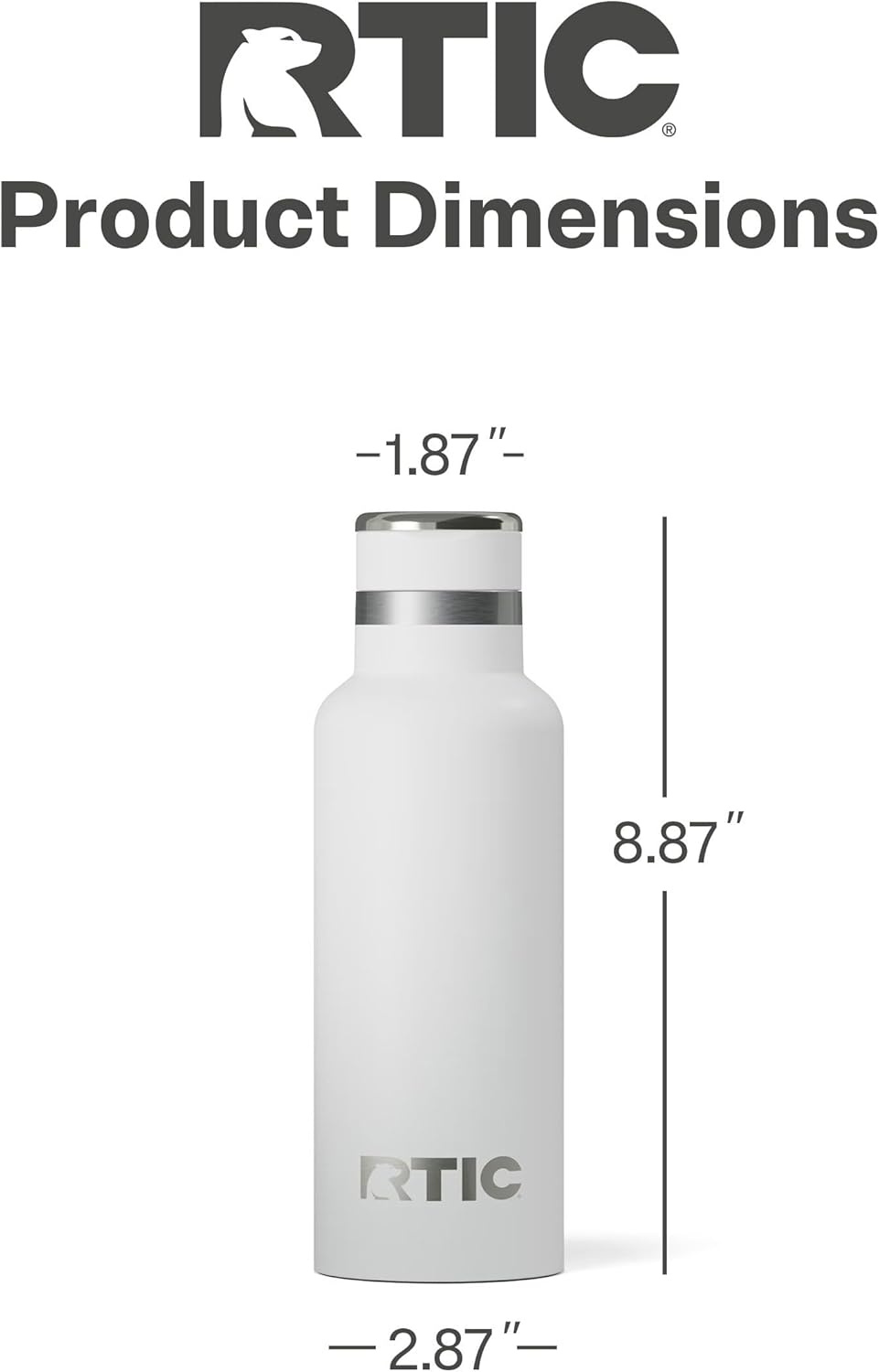 RTIC 16oz Journey Bottle Metal Stainless Steel Vacuum Insulated, BPA Free, Reusable, for Water, Hot and Cold Drinks, Travel, Sports, Camping, White