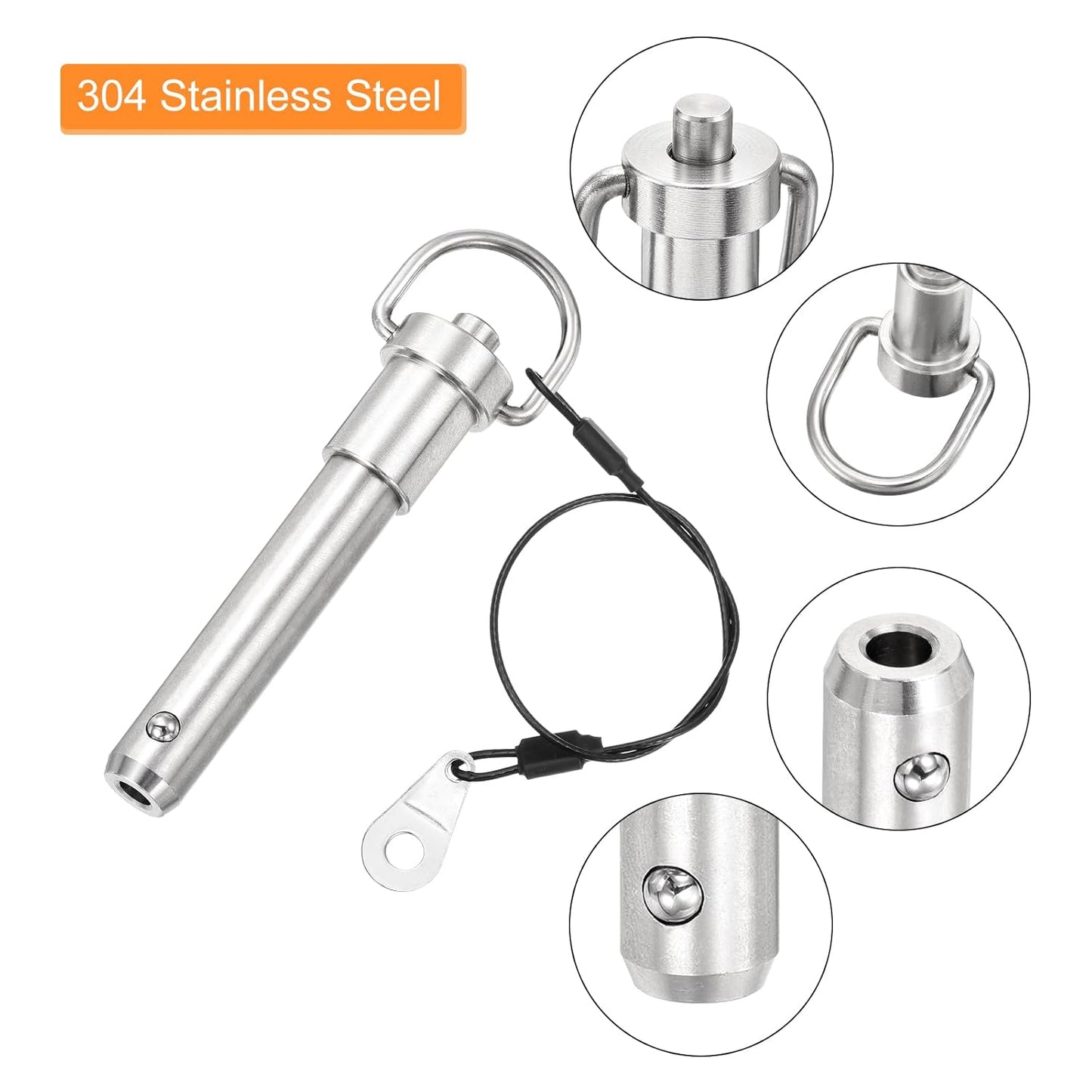 uxcell 1 Pcs Quick Release Pin, 1/2" x 1.77"(Dia. x L) Push-Button Ball Locking Pin 304 Stainless Steel Ring Handle Locking Pin with Wire for Audio Bimini Top Marine, Silver