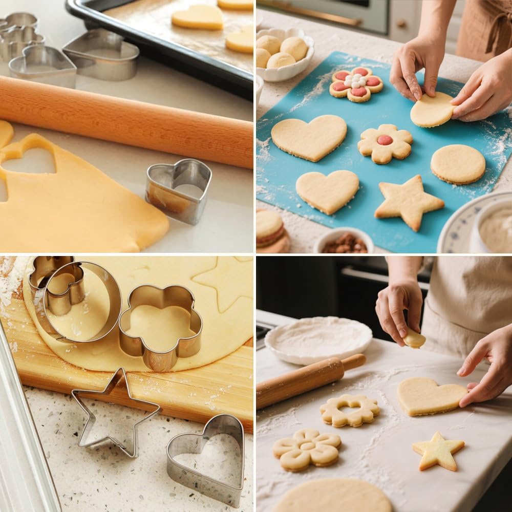 Stainless Steel Cookie Cutters Set 12Pcs - Heart, Flower, Round, Five Star Shapes - Small to Mini Size, Metal Biscuit Cutter Molds for Baking or Holiday Party Decorations