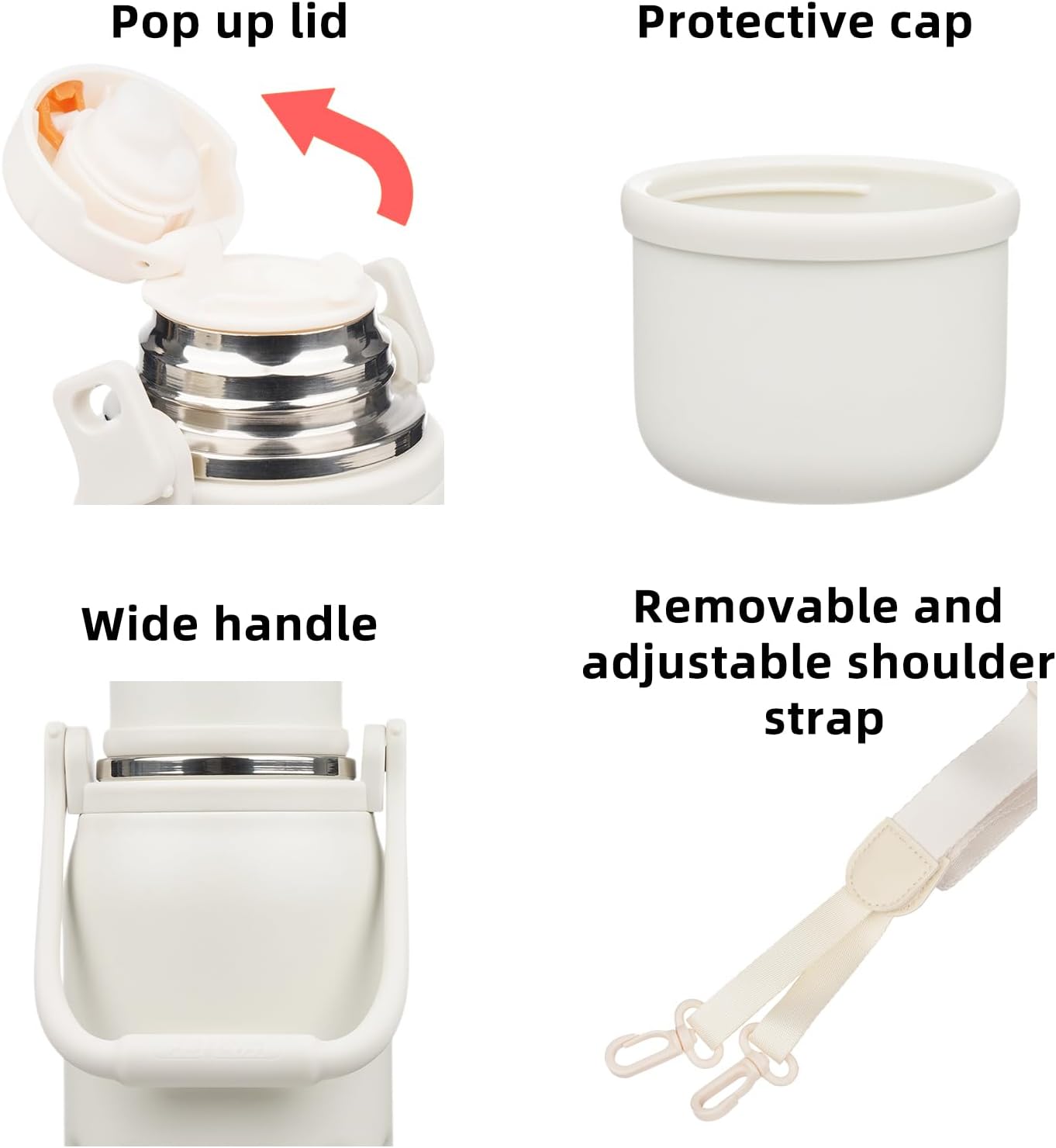 BJPKPK Insulated Water Bottle Leak Proof 27oz Stainless Steel Water Bottles with Handle and Lid Travel Metal Thermos,Beige