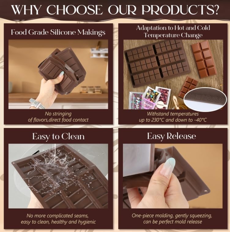 Set of Chocolate Bar Mold, Chocolate Molds Silicone, Food Grade Dubai Chocolate Bar Mold, Candy Molds for Praline Candy (A)