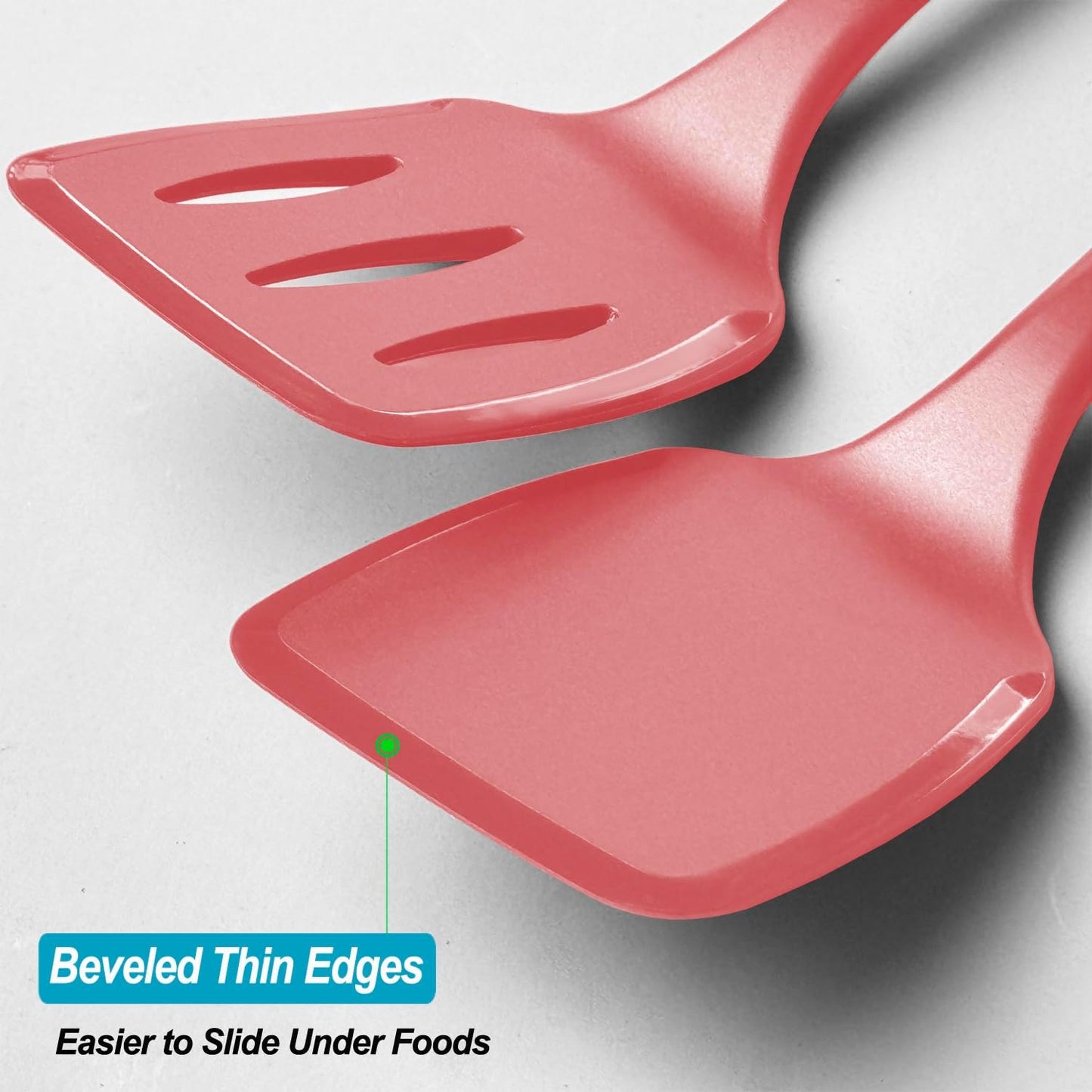 600˚F Heat Resistant Silicone Spatula Set, 13.6" Kitchen Spatula Turners for Non Stick Cookware, Flexible Spatulas with Thin Edges, Seamless Cooking Utensils for Fish, Eggs, Pancakes, Red