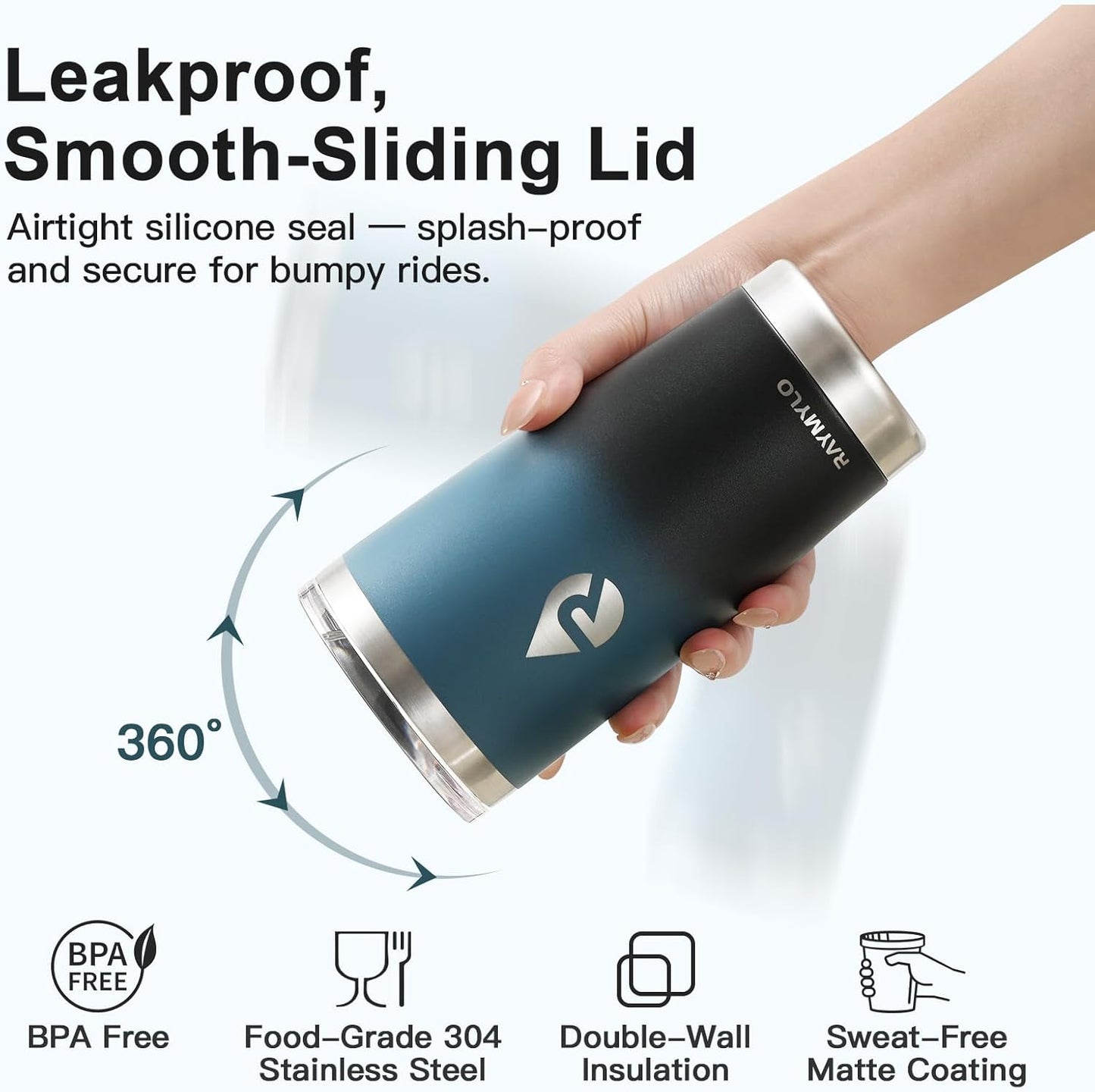 20 oz Coffee Tumbler - Insulated Stainless Steel Travel Mug for Hot/Cold, Spill Proof with BPA-Free Detachable Lid, Coffee Cup Fits Most Car holder, Includes Chic Stickers, Indigo/Black