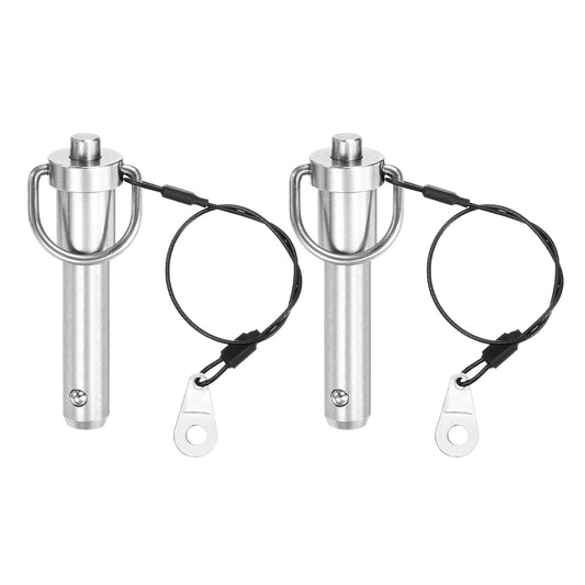 uxcell 2 Pcs Quick Release Pin, 1/2" x 1.5"(Dia. x L) Push-Button Ball Locking Pin 304 Stainless Steel Ring Handle Locking Pin with Wire for Audio Bimini Top Marine, Silver