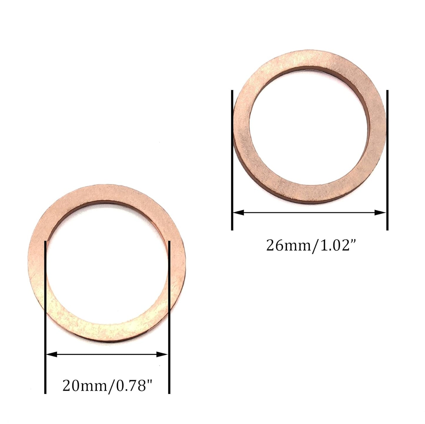 M20 Flat Washer Copper Sealing Ring, 20mm ID 26mm OD 1.5mm Thickness Metric Sealing Gasket, 25 Pieces