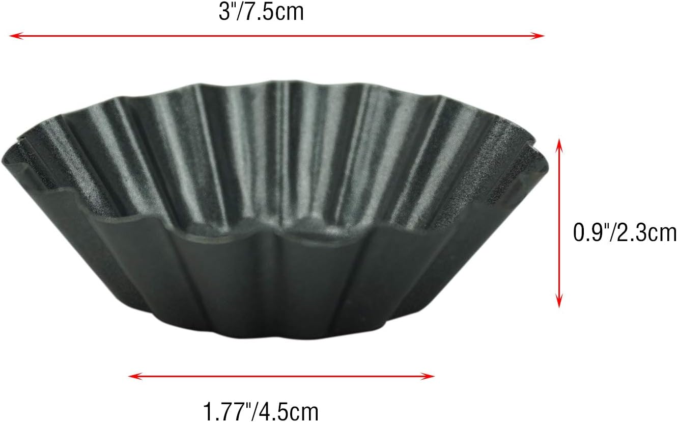 12 Pack Egg Tart Pan, Non-stick Carbon Steel Tartlet Tins, Mini Pie Mould, Muffin Cupcake Pudding Baking Cup Maker - for Pies, Chinese Egg Tart, Cakes (Big Size 3"x 0.9")