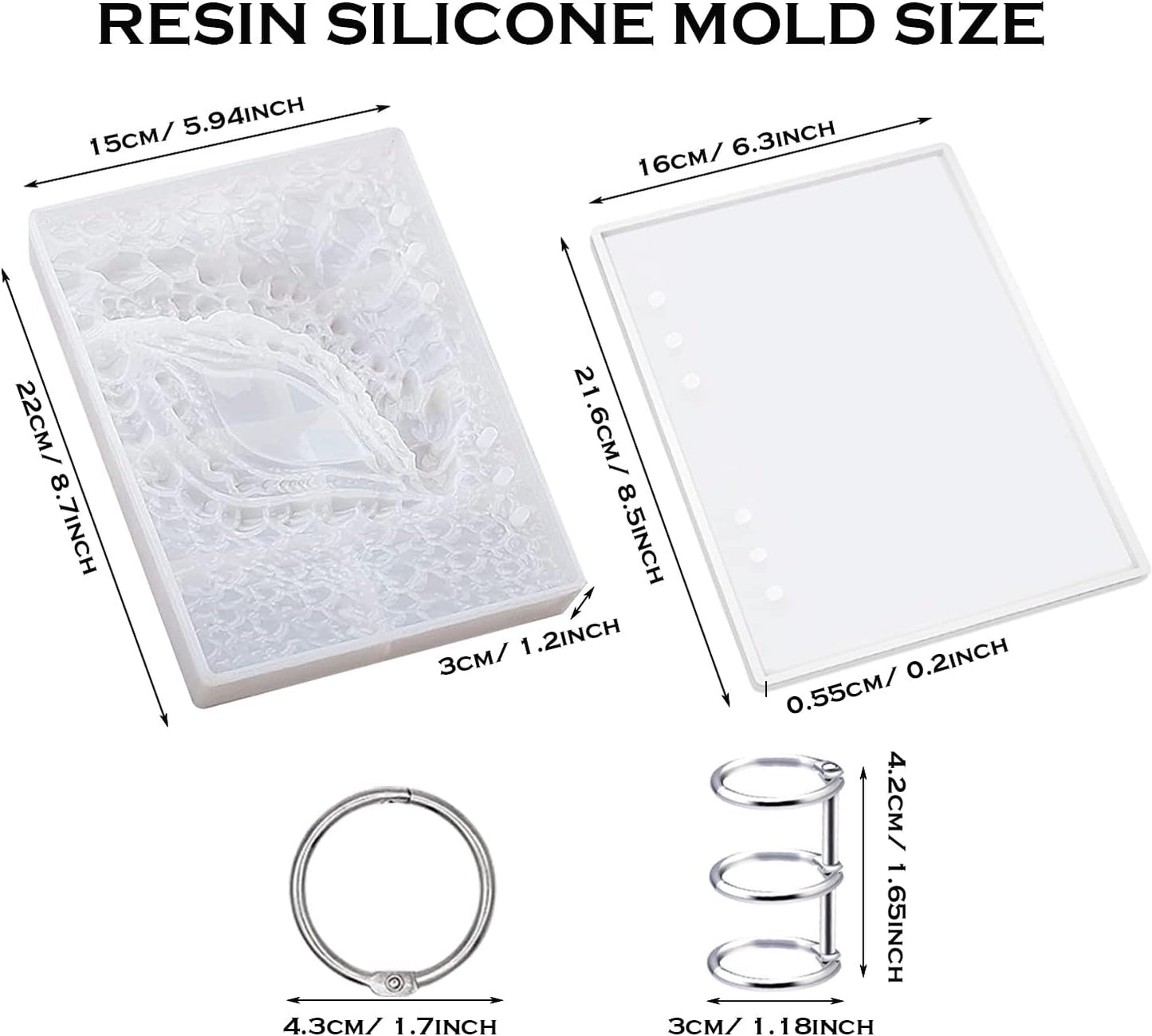 Note Book Cover Resin Molds, 2 Style A5 Note Book Cover, Resin Notebook Molds, Epoxy Resin Molds Silicone Casting with Book Rings for Notebook Epoxy Resin DIY