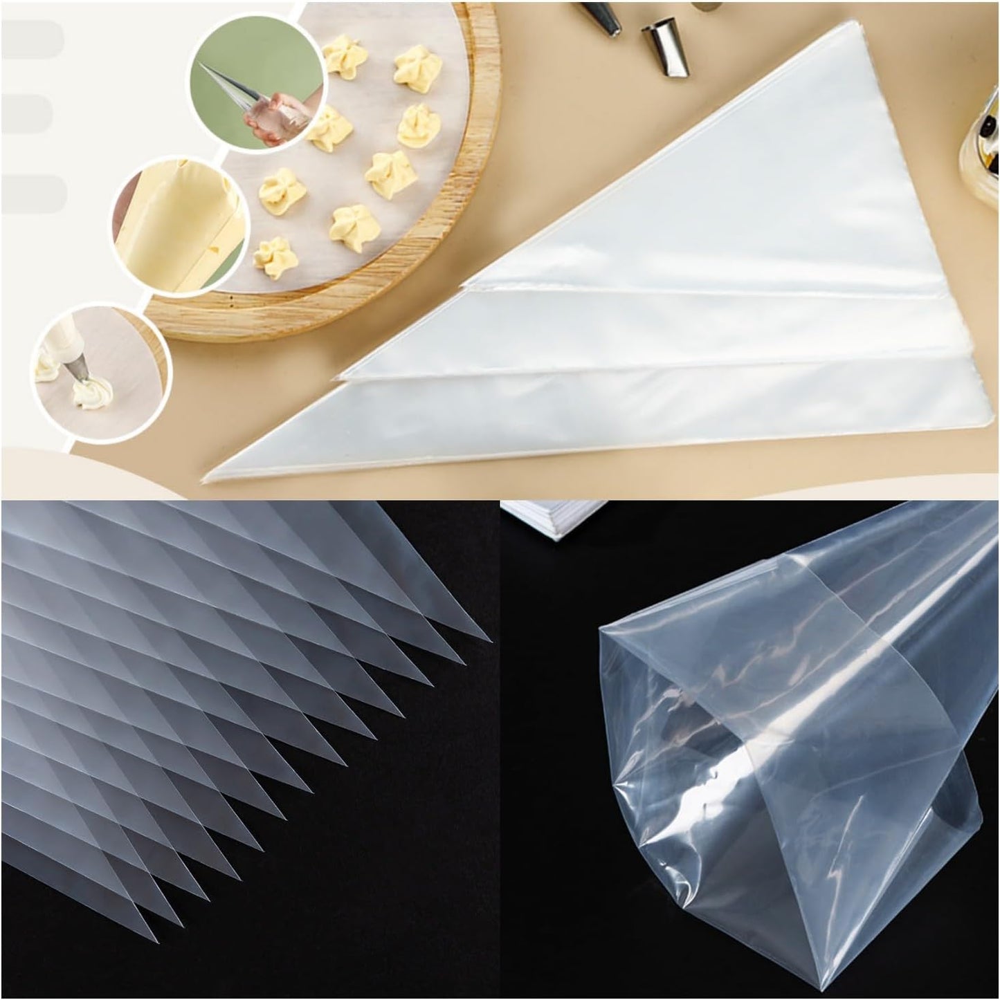 22 Inch Pastry Bags Disposable, 100 Pcs Thick Long Piping Decorating Bags for Frosting, Royal Icing, Professional Cupcake Cake Supplies for Baking and Decorating