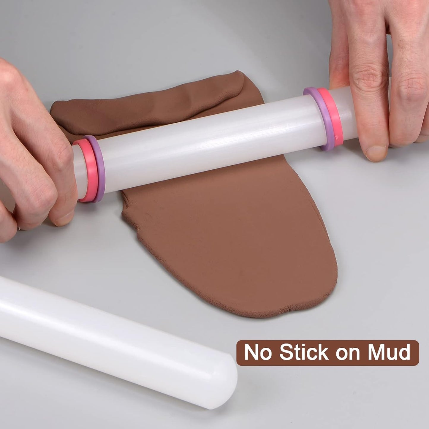 HARFINGTON Fondant Rolling Pin 9 Inch x 0.98 Inch Adjustable Guide Rings Non-Stick PP Plastic Fondant Roller Dough Roller Kitchen Decorating Tools for Cookie Pastry Pizza Clay