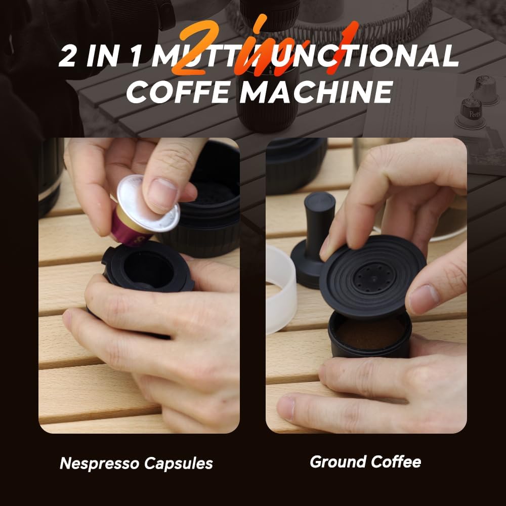 Portable Coffee Maker Travel Espresso Machine 120W Red Color, 19 Bar Pressure 7500mAh Rechargeable Battery Version Portable On the Go for Camping, Driving, Home and Office Travelling
