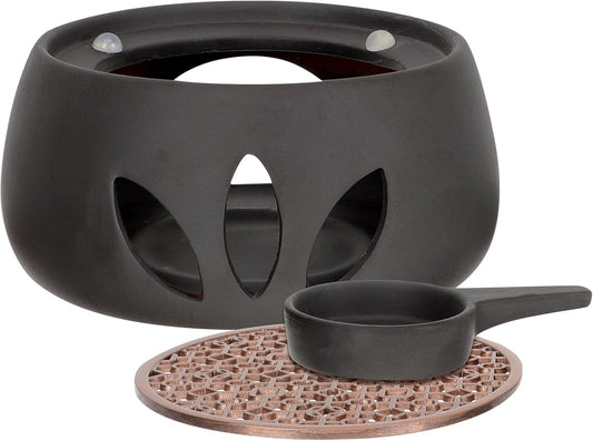 Ceramic Tea Pot Warmer Heater Set - Japanese Pottery Teapot Warmer Base With Light Candle Holder - Stove Warmer for Coffee Cup and Tea Set