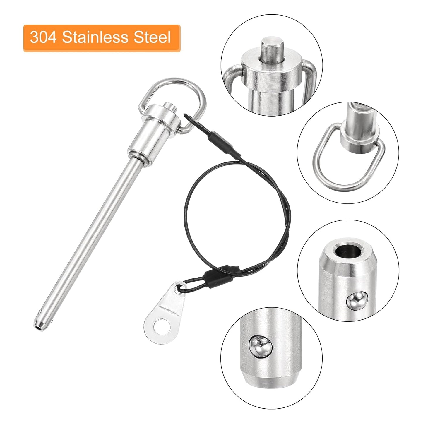 uxcell 1 Pcs Quick Release Pin, 6x75mm(Dia. x L) Push-Button Ball Locking Pin 304 Stainless Steel Ring Handle Locking Pin with Wire for Audio Bimini Top Marine, Silver